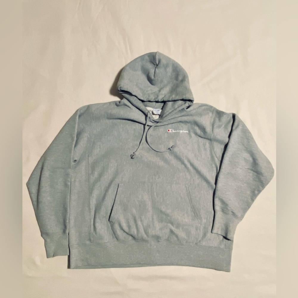 Champion, gray hoodie sweatshirt embroidered script, logo size XL